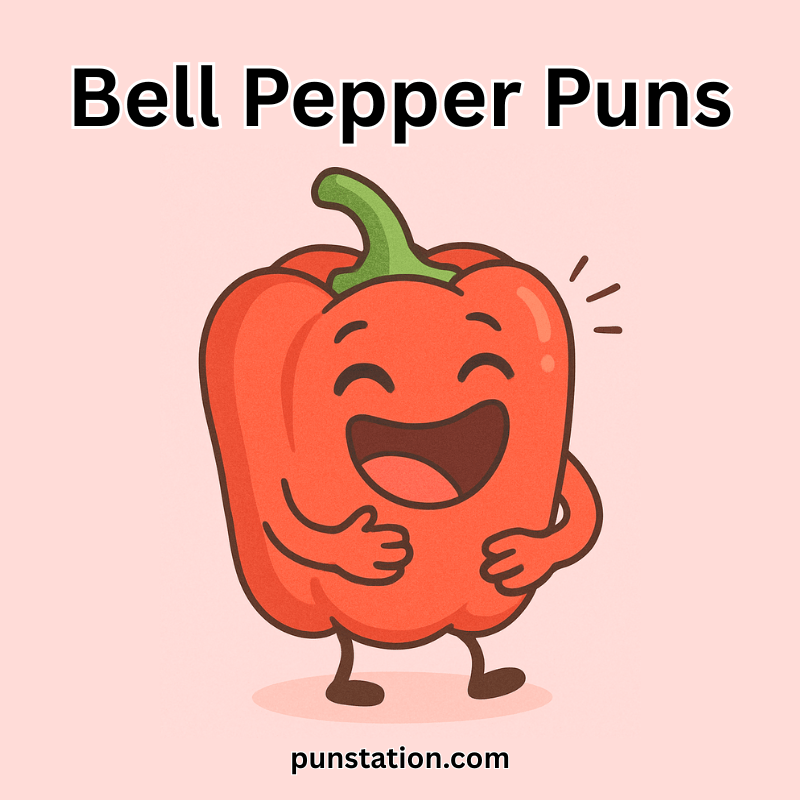 Cartoon Bell Pepper laughing in light pink background