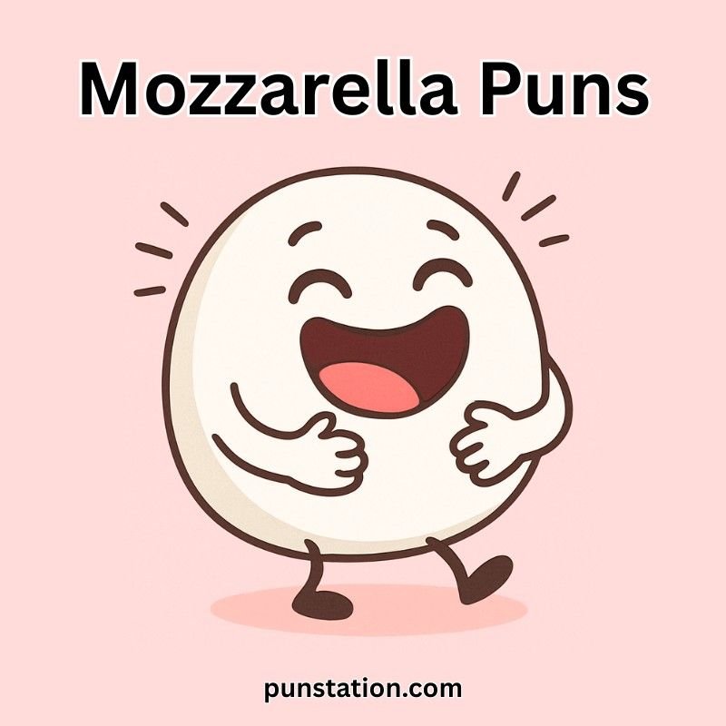 Cartoon Cheese Laughing Under text Mozzarella Pun