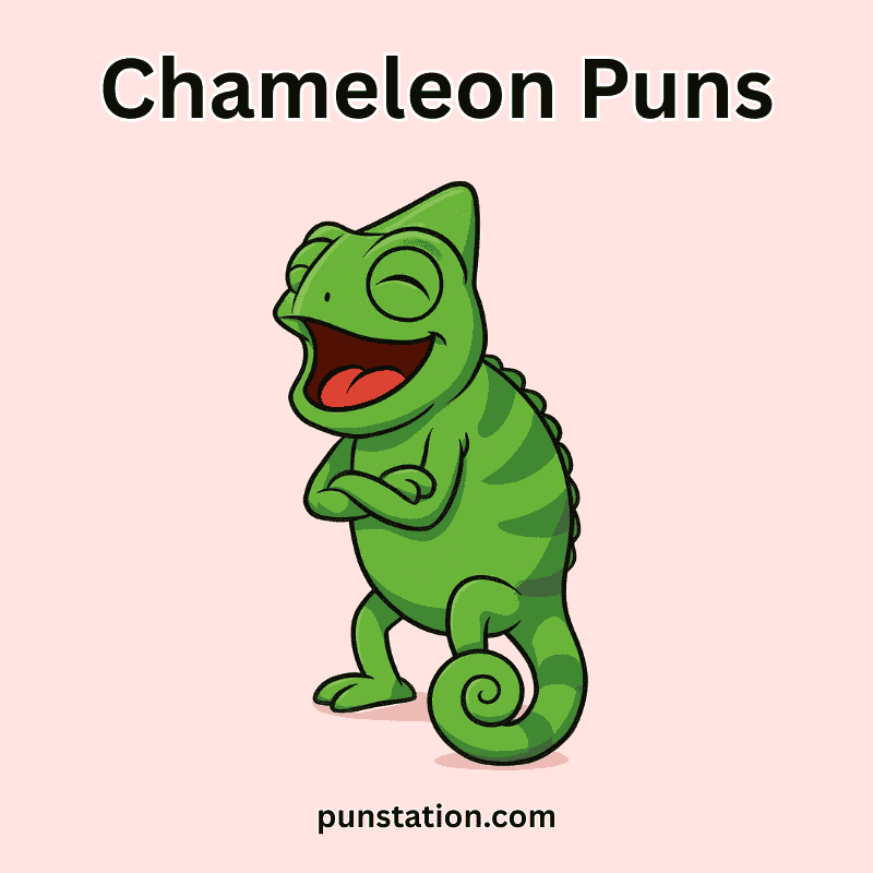 Cartoon Chameleon Standing and laughting at Chameleon Puns and Jokes