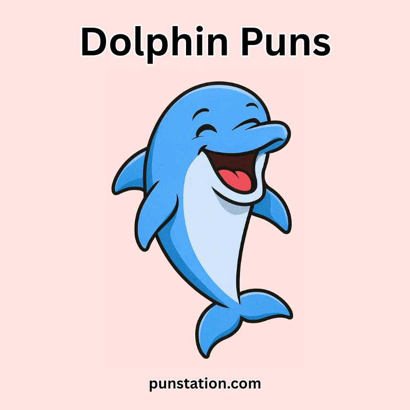 Cartoon Dolphin Jumping and Laughing at Dolphin Puns