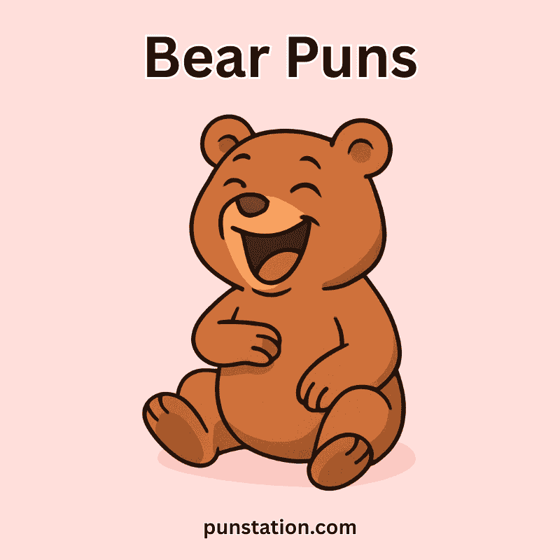 Laughing cartoon bear with text bear puns