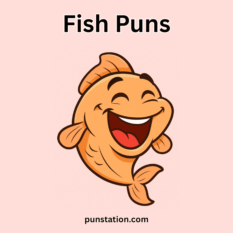 Funny Cartoon Fish Laughing under text Fish Puns