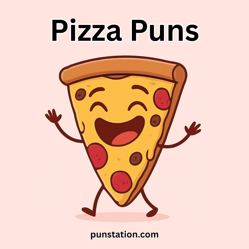 Cartoon Pizza Slice Lauging at Pizza Puns