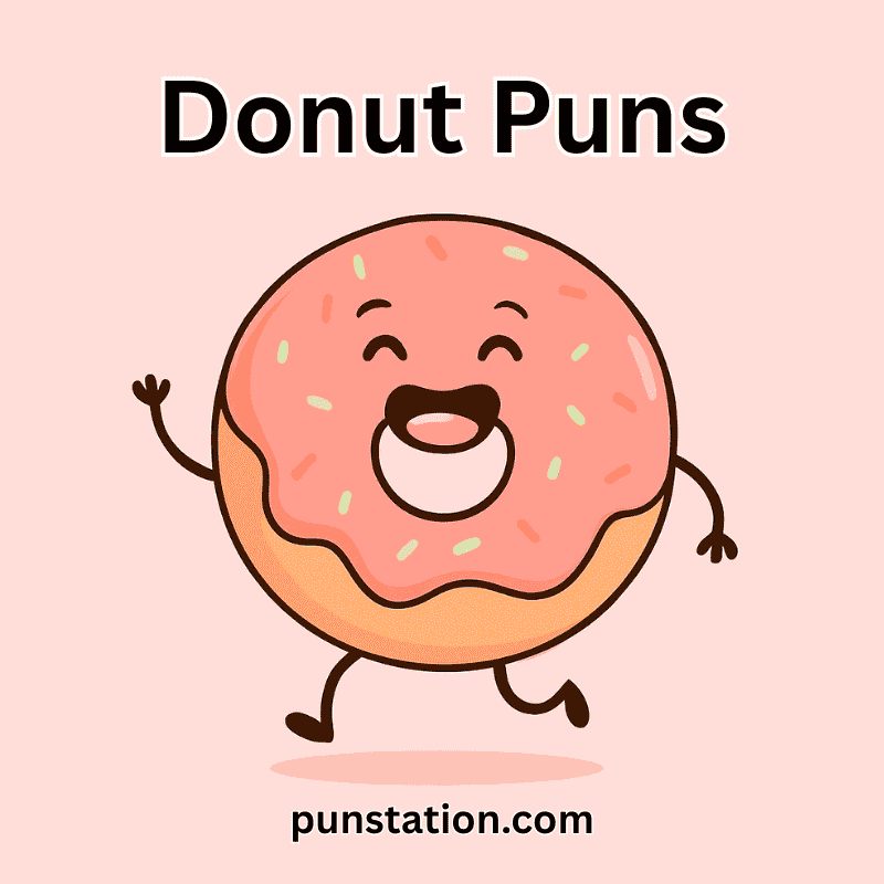 Funny donut dancing with donut puns text