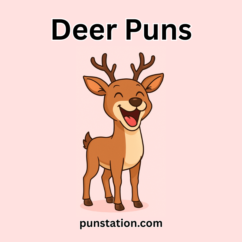 Cartoon deer with a laughing expression