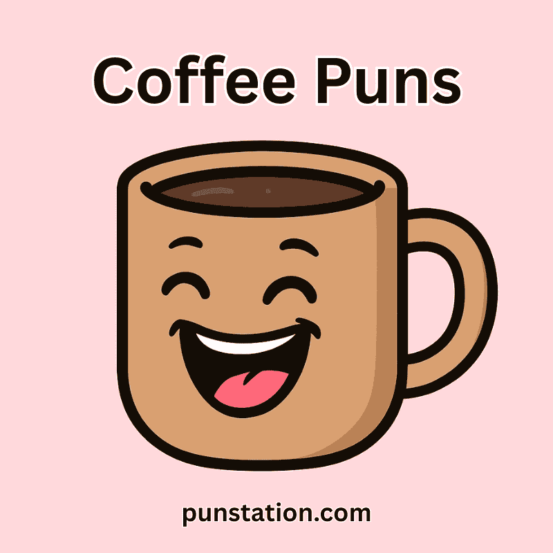Cartoon Cup of Coffee Laughing at Coffee Puns