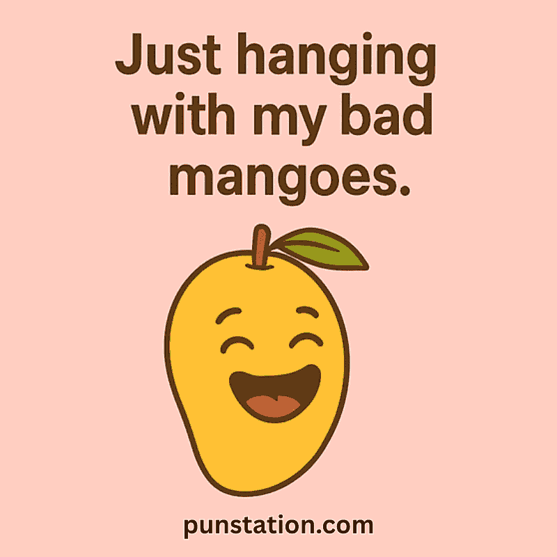 Cartoon mango laugh under a mango pun