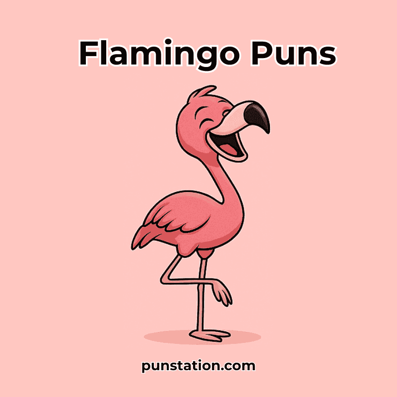 A cartoon of Funny Flamingo laughing with Flamingo Puns
