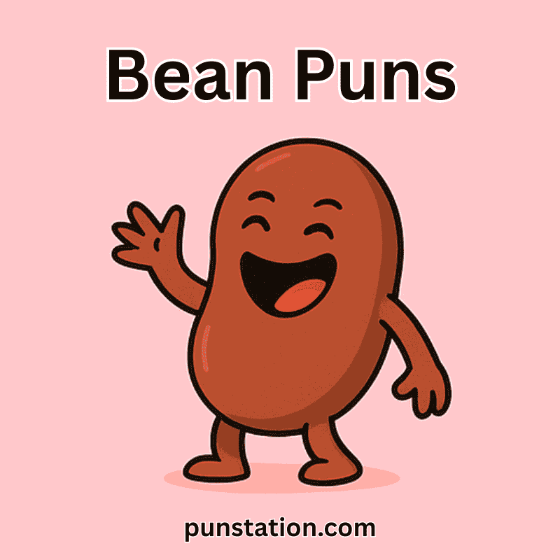 Cartoon Bean Happily Stand Under Text Bean Puns