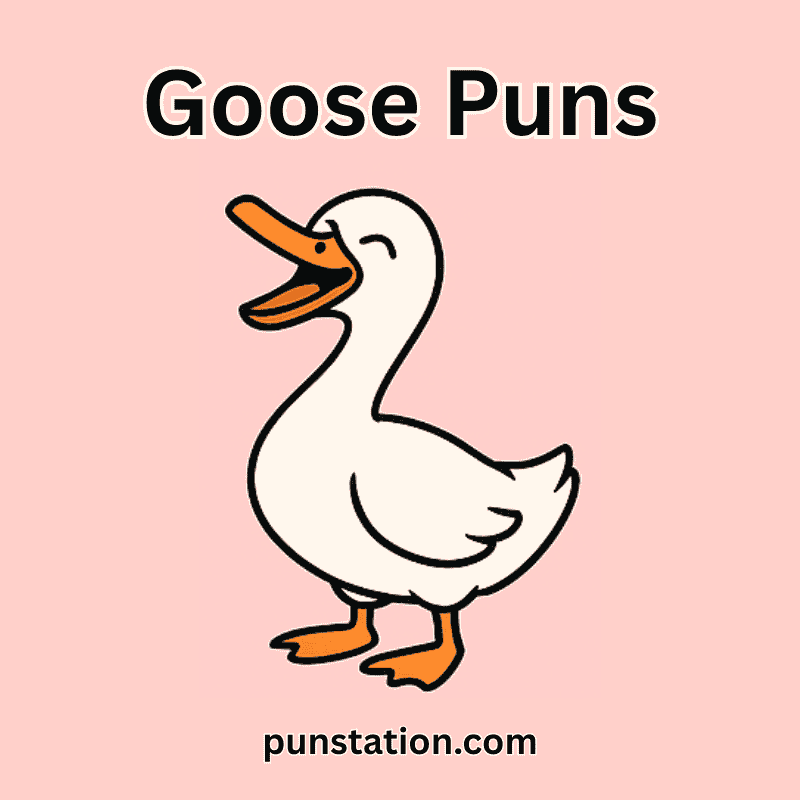 Cartoon Goose Laugh under Text Goose Puns
