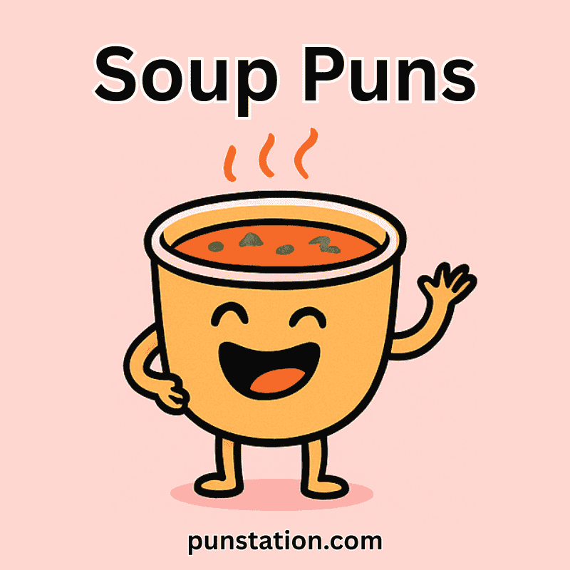Cartoon Soup Bowl Laughing Under Soup Pun Text