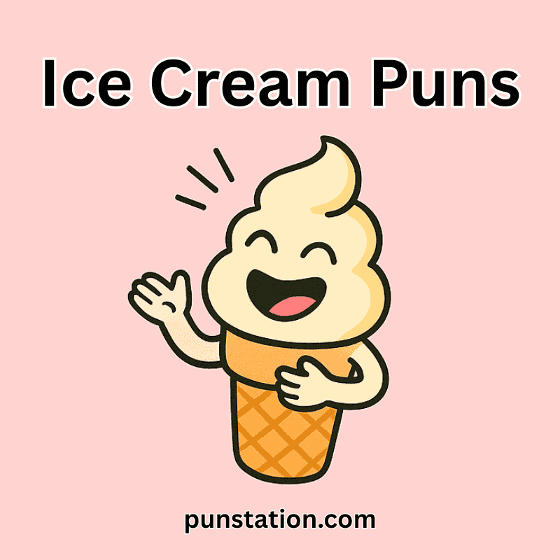 Cartoon icecream Laughing with text ice cream puns
