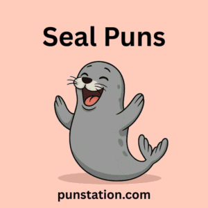 Funny Cartoon Seal Lauging and Enjoying Under Text Seal Puns