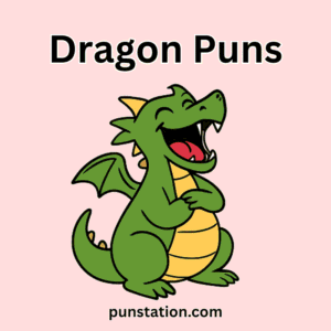 Laughing Dragon Cartoon With Dragon Puns Text