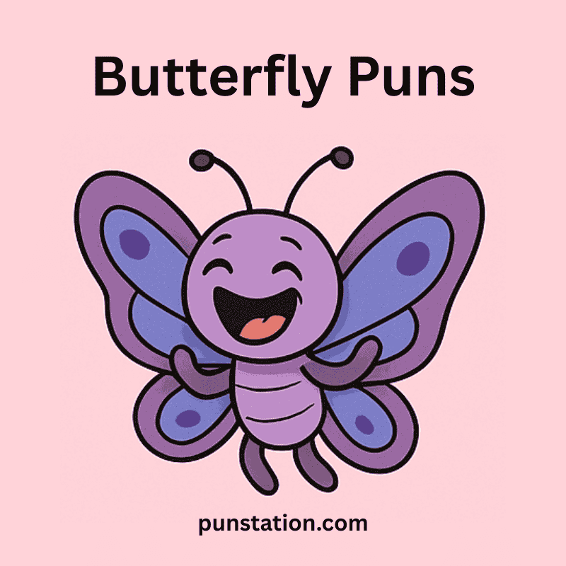 Cute Butteerfly Cartoon Laughig And Enjoying Under Text Butterfly Puns