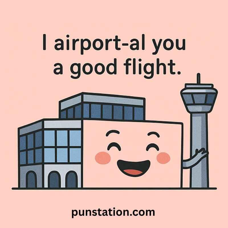 A cartoon of airport laughing with funny and short text