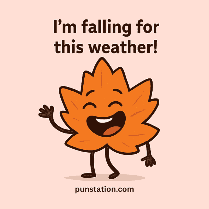 Auntum Leaf Cartoon With Short Pun Text