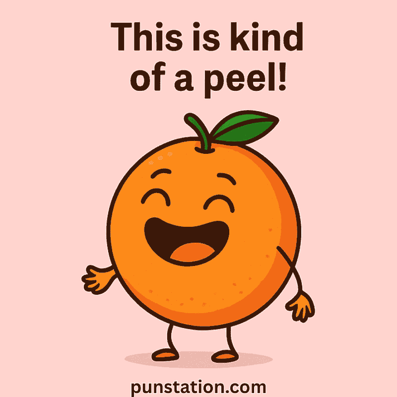 Cartoon Orange Laughing WIth Short Orange Pun