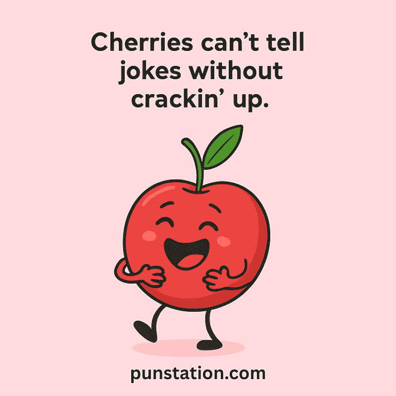 Cherry fruit cartoon laughing with cherry pun