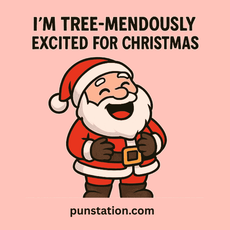 A cartoon of santa laughing under funny text about christmas