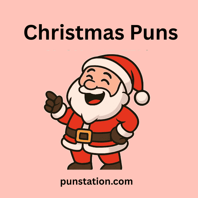 funny santa cartoon laughing and pointing Christmas puns text