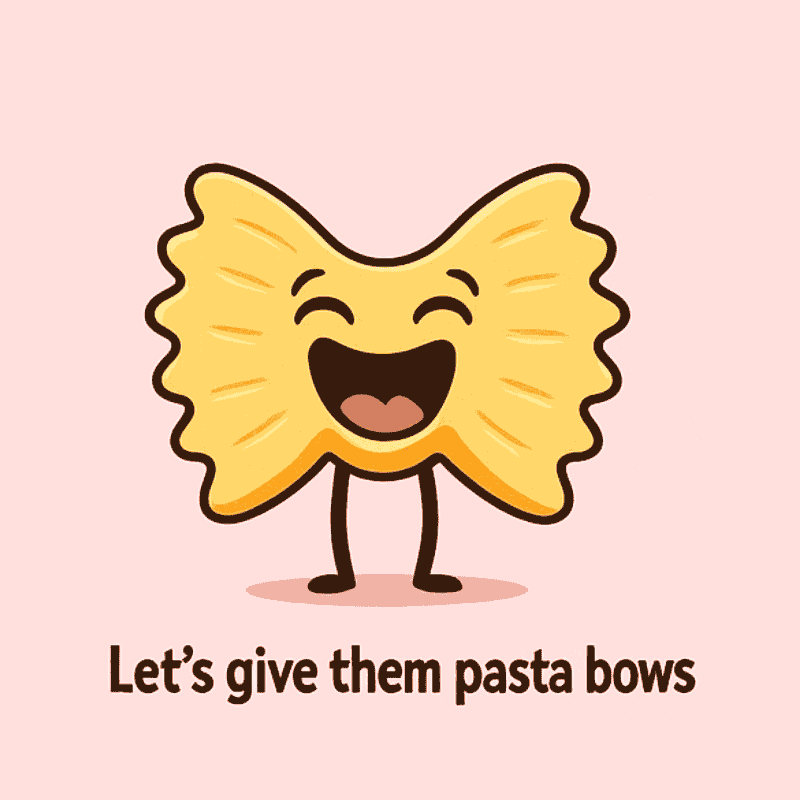 Cute Cartoon Pasta Bow Laughing With Pasta Pun