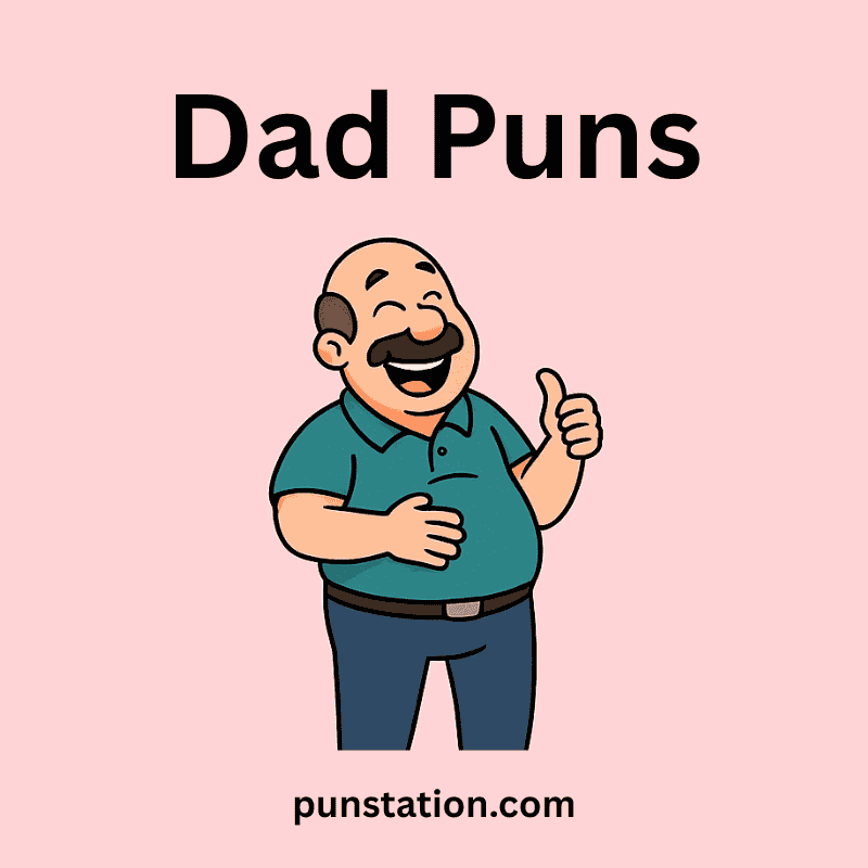 Bakd Dad Cartoon Laughing and Give Thumbs Up Under Text Dad Puns