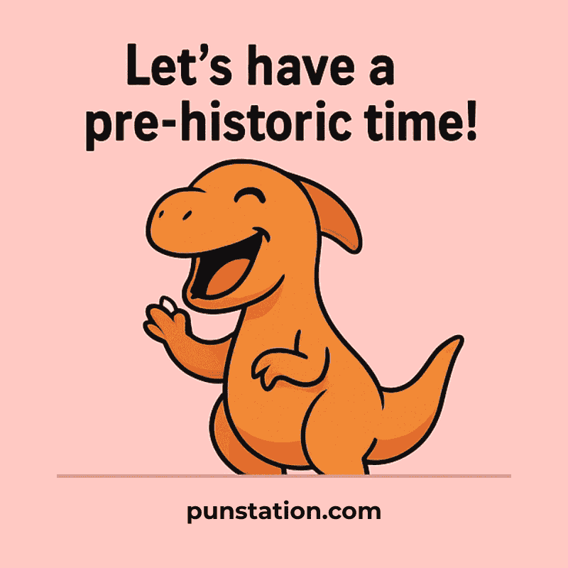 dinosaur cartoon laugh with dinosaur puns caption