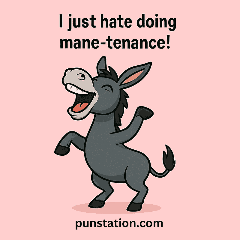 Donkey cartoon laugh out loud under funny pun