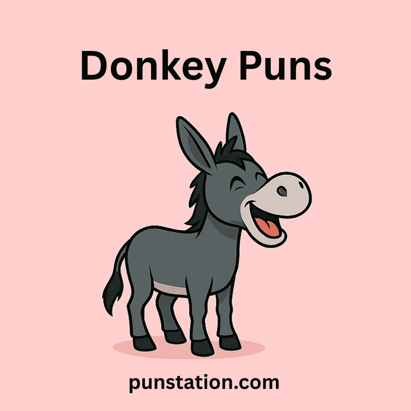 Funny Donkey Cartoon Laughin Under text DOnkey Puns