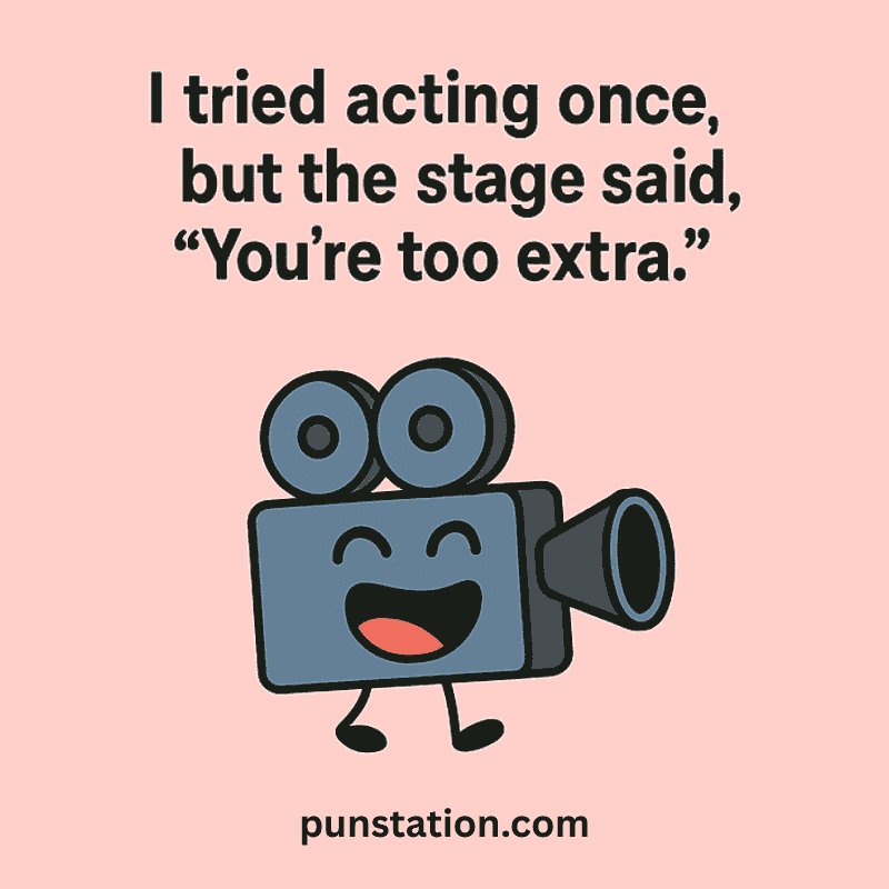 Old movie camera cartoon laugh out loud with funny entertain ment pun
