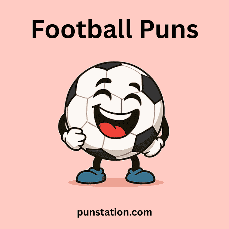 Funny football cartoon laughing under text football puns