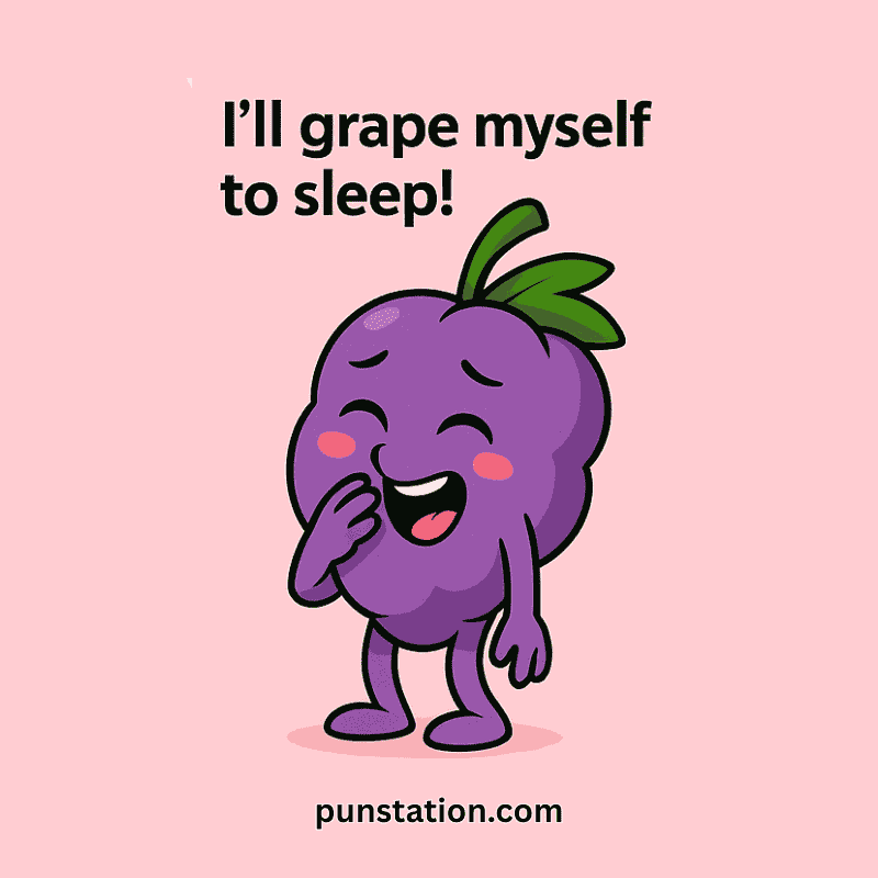 cartoon grape laughing with funny pun text