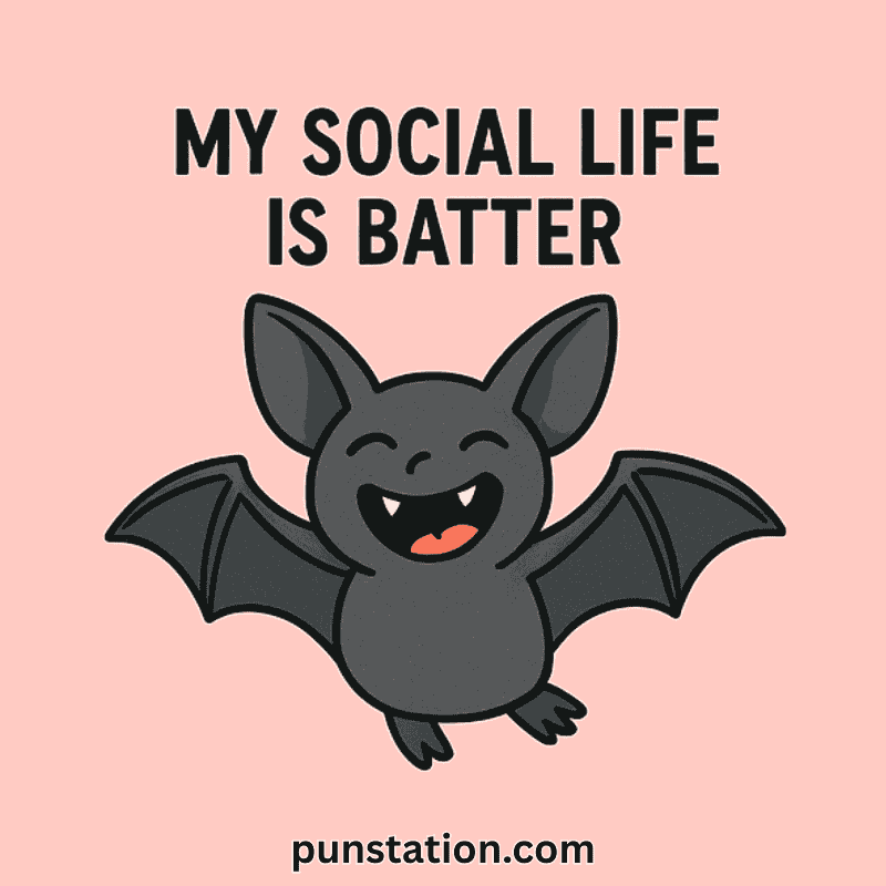 Funny Bat Cartoon Laughing Under Social Media Pun