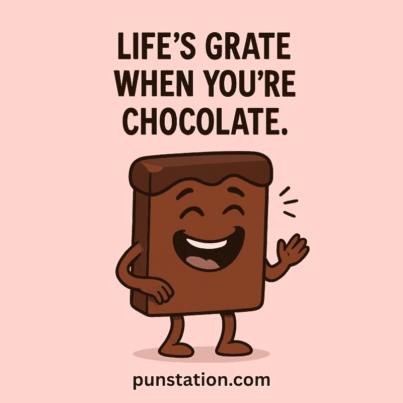 Chocolate bar cartoon laughing with funny pun
