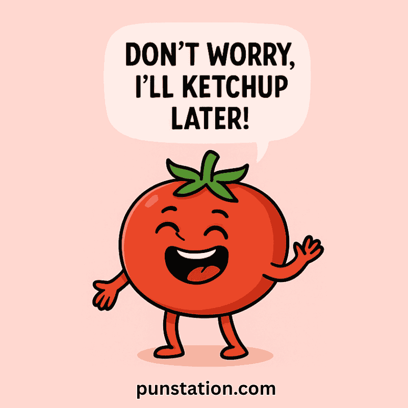 Funny tomato cartoon with funny pun text