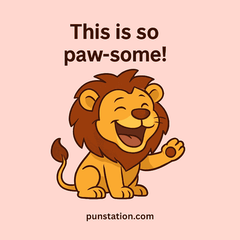 Funny lion laughing and hello under short puns