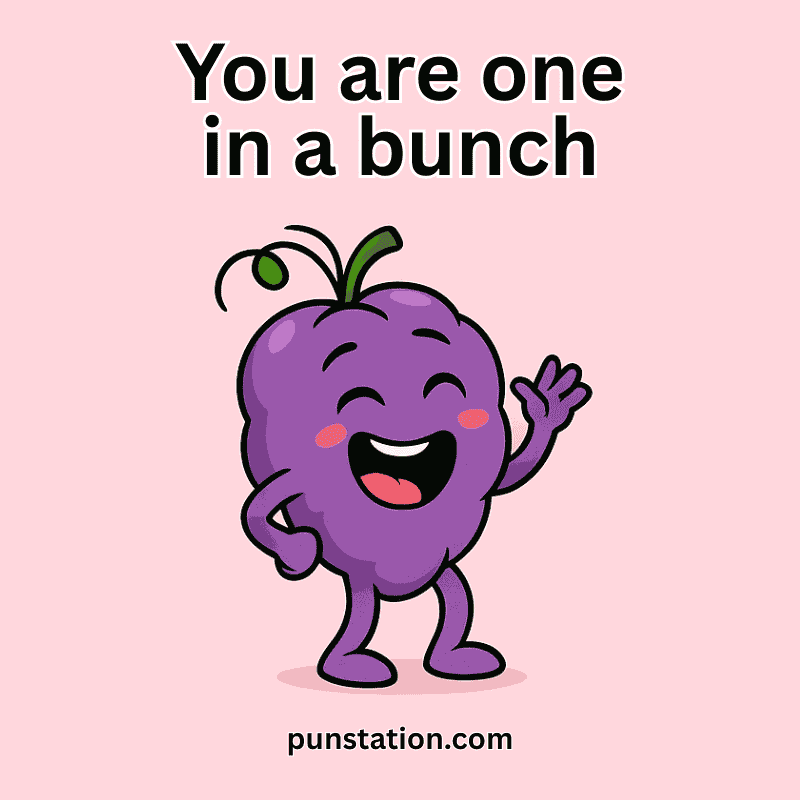 Laughing grape catroon laughing at friend pun