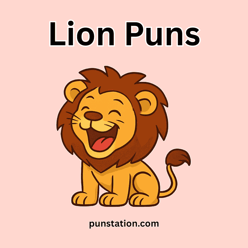 Funny lion laughing under text lion puns