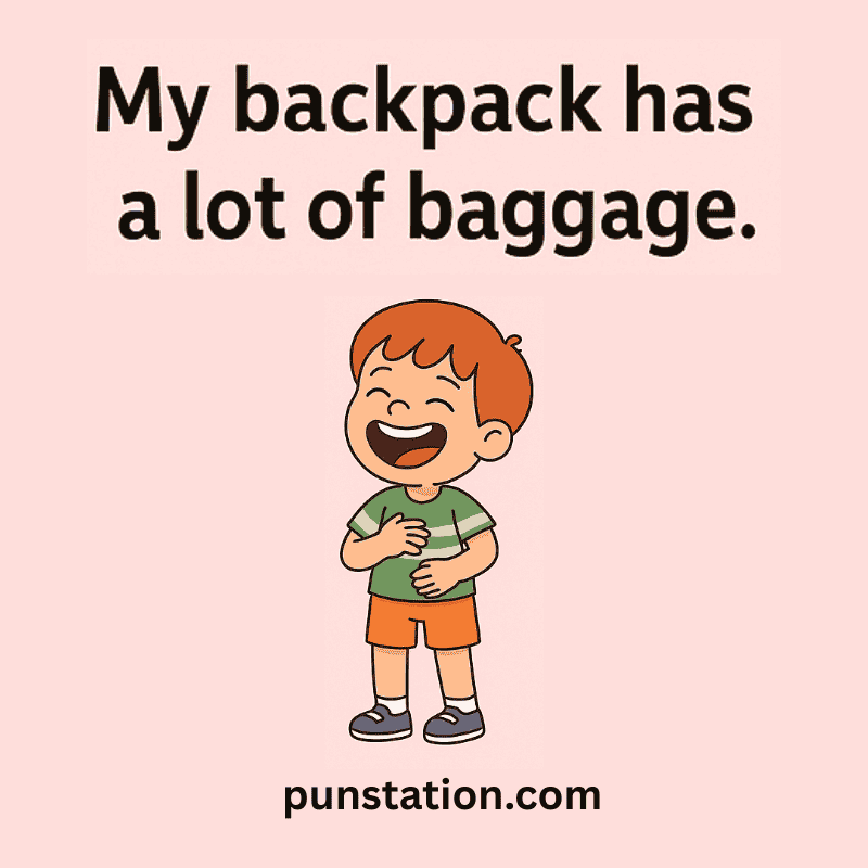 A boy cartoon laughing with funny pun text