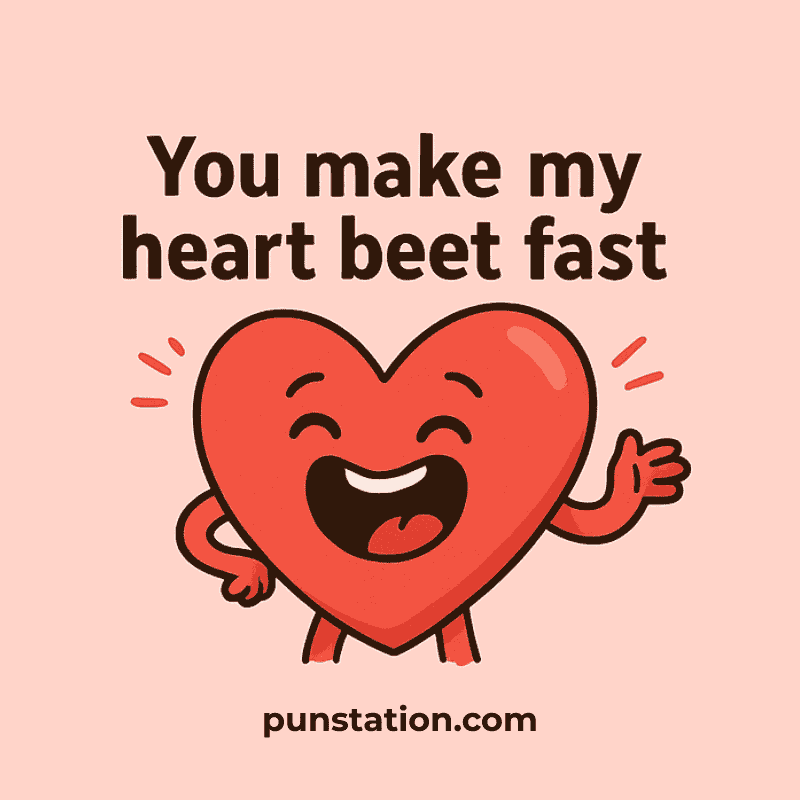Love puns short text witn laughing cartoon heart