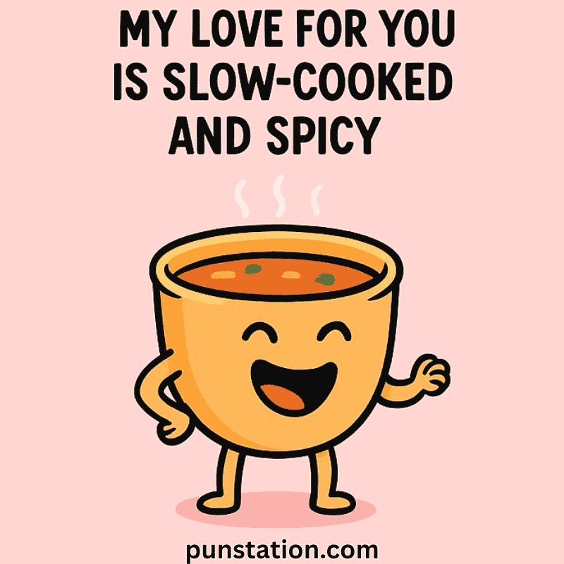 Funny cartoon Soup Cup Enjoying and Laughing With Funny Soup Pun