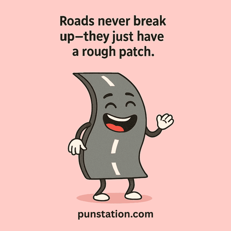 A cartoon of funny road laughing with funny road pun