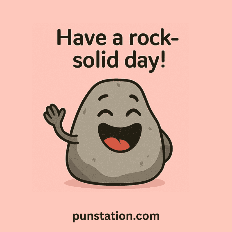 A rock cartoon hello sign under funny pun