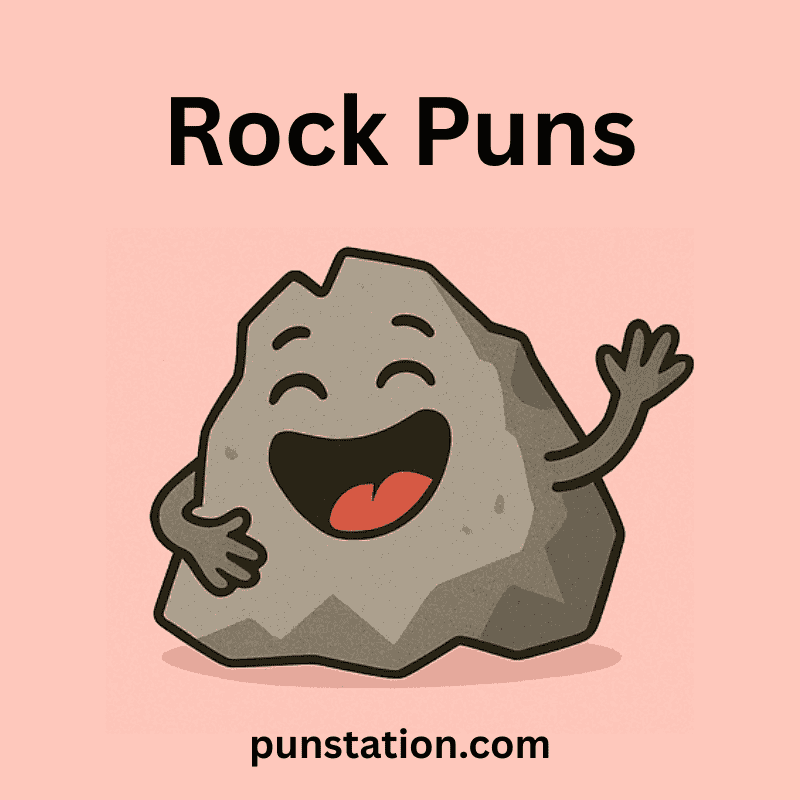 A cartoon of rock laughing under yext rock puns