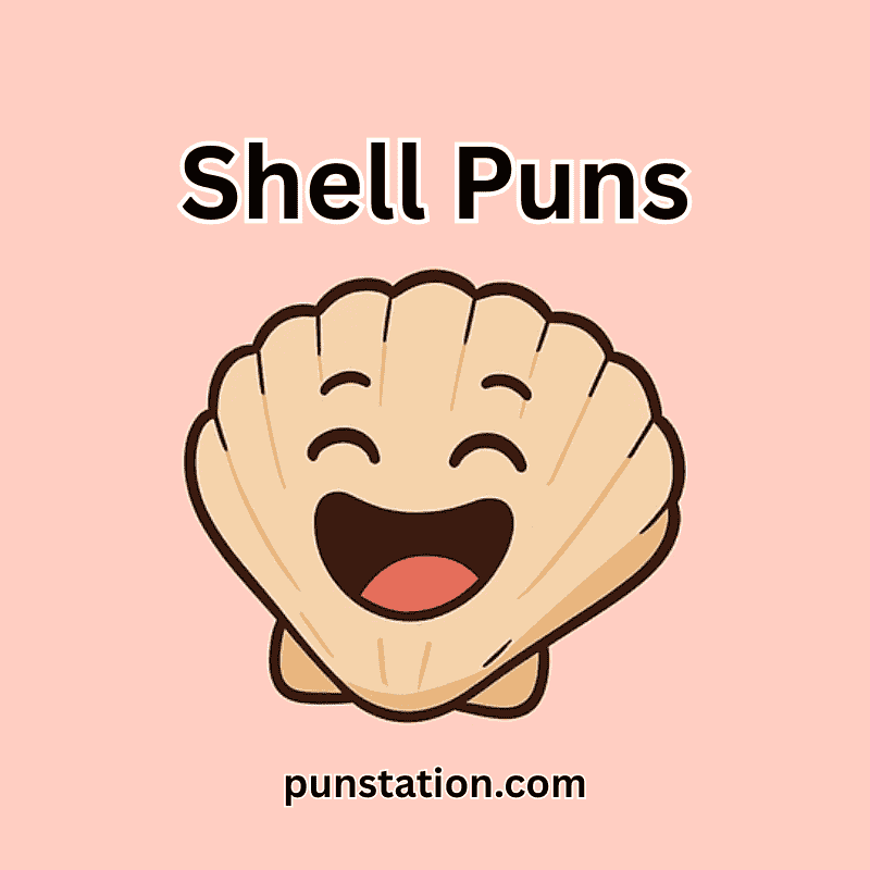 funny shell cartoon laughing under text shell puns