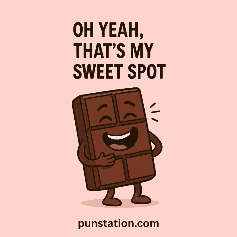 Chocolate cartoon satanding and laughing at short pun