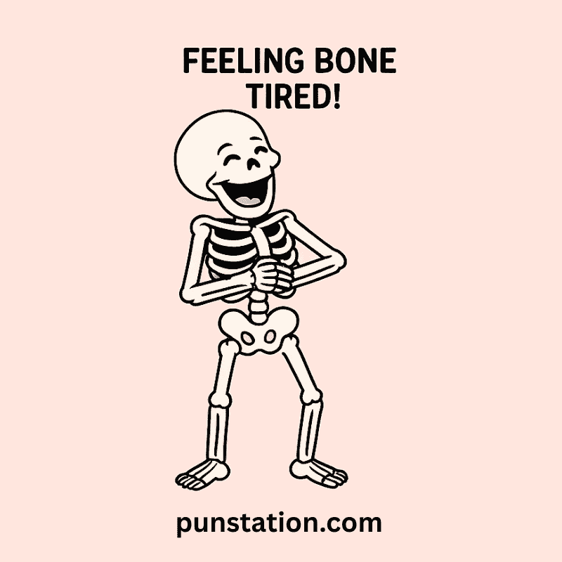 Skeleton Cartoon lauging with short funny pun