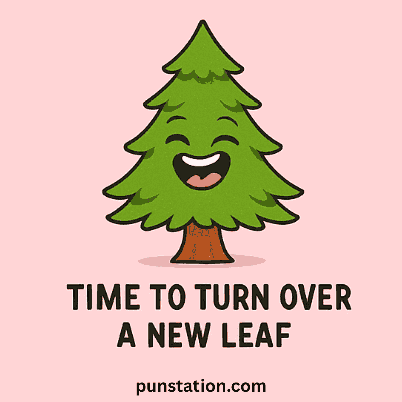 A cartoon of tree laugh out loud with funny text about tree