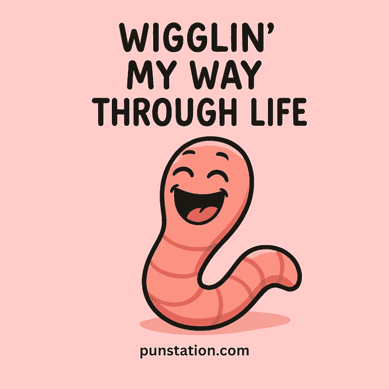 Cartoon worm with funny worm puns caption